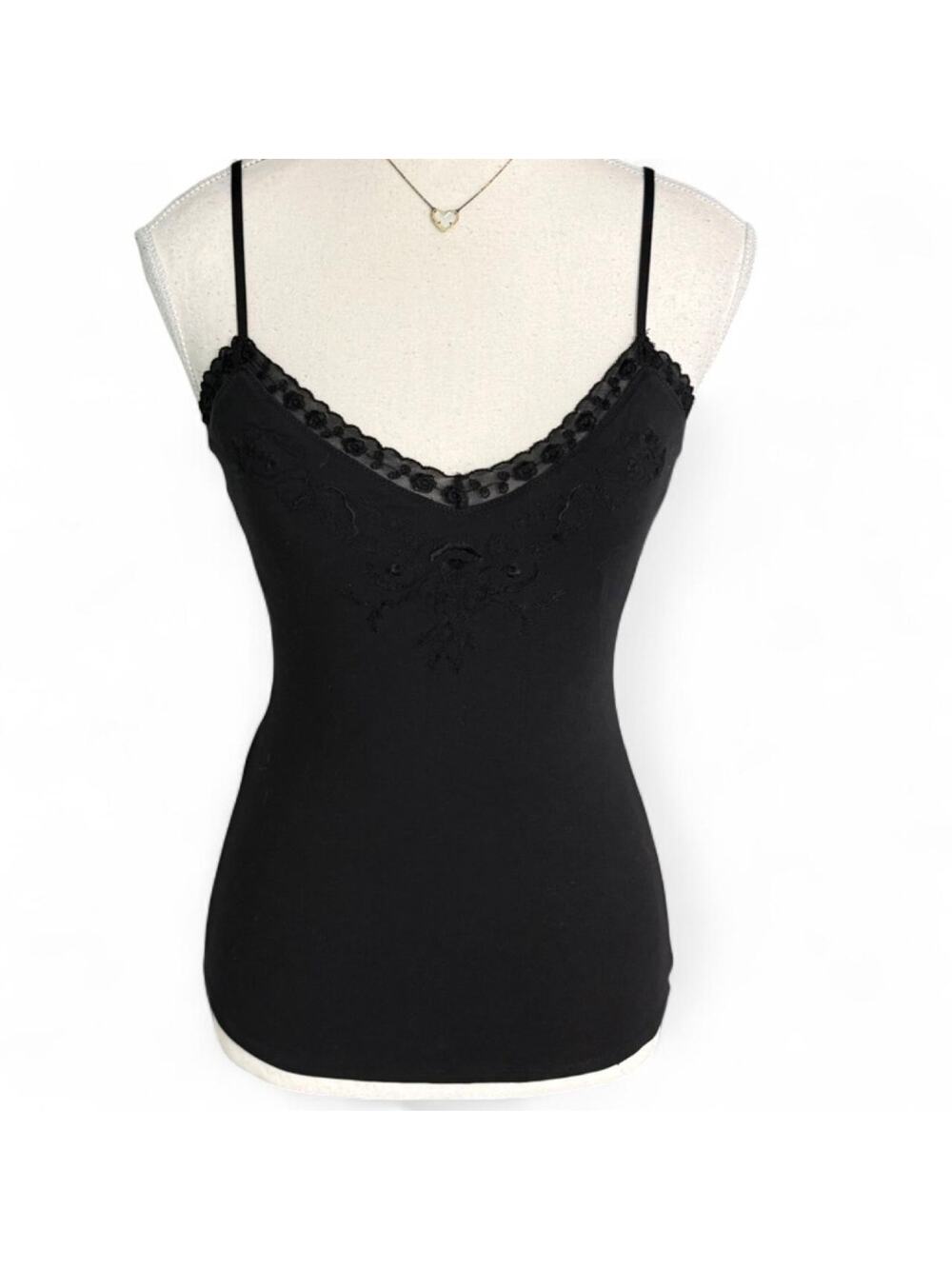 Express Y2K Black Embroidered Detail Fitted Lace Going Out Tank top Size Small